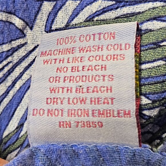 Icantoo Blouse Womens Size M Blue Tropical Print Button Up Shirt Top Cotton - Picture 7 of 8